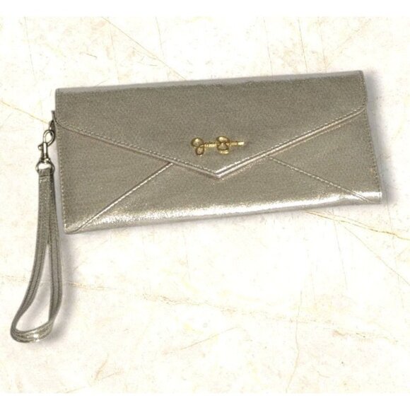 Jessica Simpson Envelope Clutch Gold Wristlet Pocketbook Shimmery Wallet Bag Y2K - Picture 1 of 16